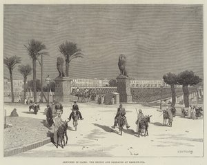 Sketches in Cairo, the Bridge and Barracks at Kasr-en-Nil by Charles Auguste Loye